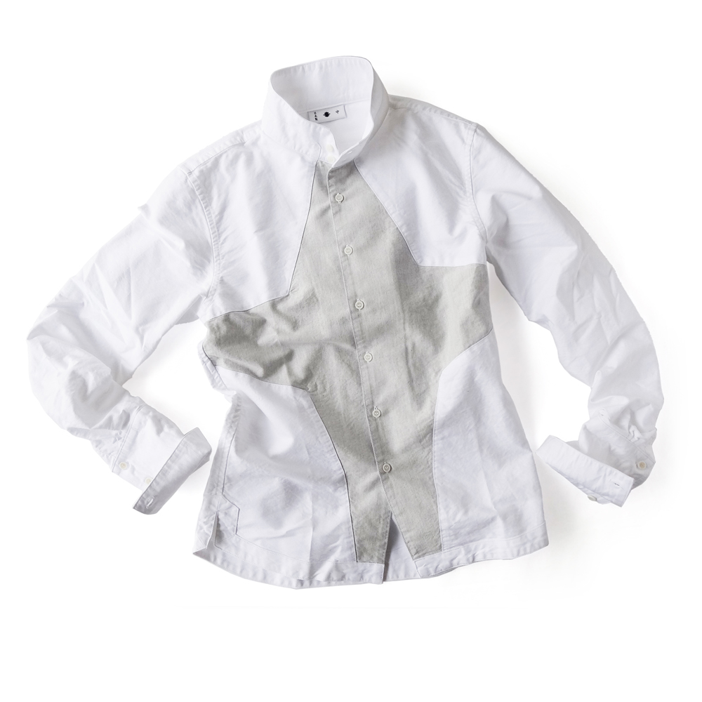 型式　　陣羽織シャツ 型第12<br>色　　　白に灰<br>素材　　綿<br>価格　　19,800円（税別）